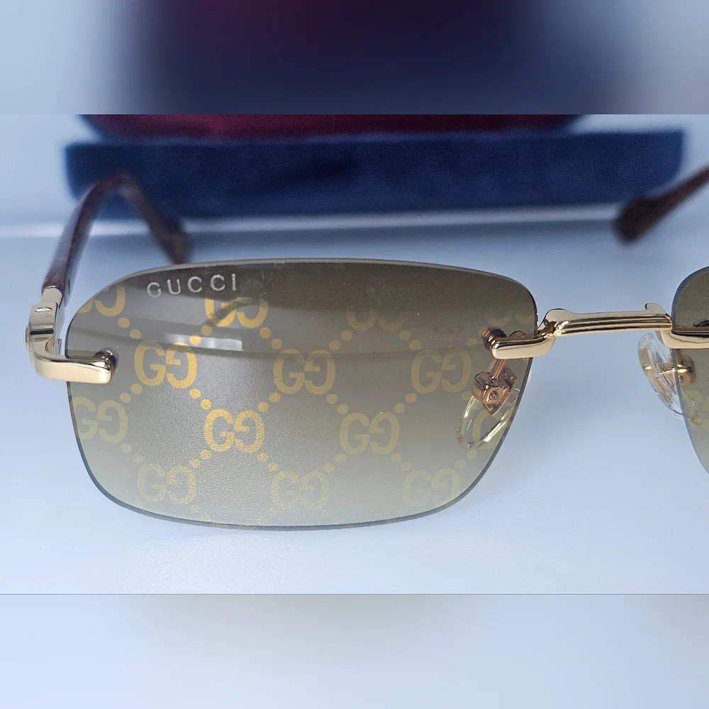 Gucci Gold Rimless GG Logo Gradient Sunglasses